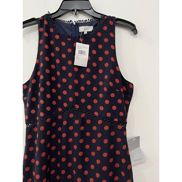 NWTD NSR Size M Polka Dot Print Sleeveless Ruffle Maxi Dress Navy Rust - Picture 15 of 15